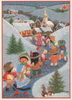 Feliz Año Navidad NIÑOS IGLESIA Vintage Tarjeta Postal CPSM #PAY423.ES - Nouvel An