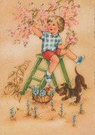 Bonne Année Noël ENFANTS Animaux Vintage Carte Postale CPSM #PBS990.FR - New Year