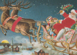 PÈRE NOËL Bonne Année Noël CERF Vintage Carte Postale CPSM #PBB174.FR - Santa Claus