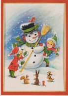 Bonne Année Noël BONHOMME DE NEIGE ENFANTS Vintage Carte Postale CPSM #PAZ716.FR - Nieuwjaar