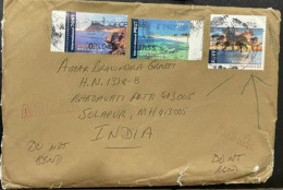 AUSTRALIA 2024, COVER USED TO INDIA, 3 DIFF INTERNATIONAL POST STAMP, ERROR NO PERFORATION MORETON BAY, ROOT NEST MARIA - Cartas & Documentos