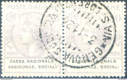 Regno. Enti Semistatali. "Cassa Nazionale Assicurazioni Sociali". 50 Cent. 1924. Coppia Usata. - Autres & Non Classés