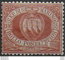 1894 San Marino Stemma 65c. Bruno Rosso MNH Sassone N. 19 - Altri & Non Classificati