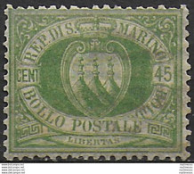 1892 San Marino Stemma 45c. Verde Oliva Scuro MNH Sassone N. 18a - Andere & Zonder Classificatie