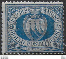 1899 San Marino 25c. Azzurro Mc MNH Sassone N. 30 - Autres & Non Classés