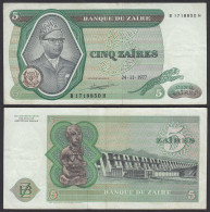 Zaire 5 Zaires 1977 Banknote Pick 21b VF (3)    (25002 - Andere - Afrika