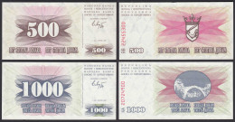 Bosnien-Herzegowina 500 +1000 Dinara 2 Banknoten 1992 UNC   (30147 - Bosnie-Herzegovine