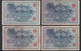 4 Stück á 100 Mark 1908 Ro 33b A/D, B/E, D/F, Q/M F (4)    (28474 - Autres & Non Classés