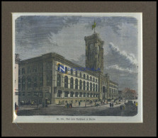 BERLIN: Das Neue Rathaus, Kolorierter Holzstich Um 1880 - Prenten & Gravure