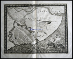RUDKJÖBING Auf Langeland, Dekorativer Grundrißplan Von 1659, Kupferstich Von Pufendorf Aus `Sieben Bücher Von Denen That - Lithografieën