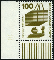 BERLIN 410A DZ **, 1972, 100 Pf. Unfallverhütung, Eckrandstück Mit Druckereizeichen 10, Pracht, Mi. 55.- - Neufs