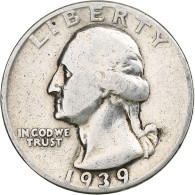 États-Unis, Quarter, Washington, 1939, Philadelphie, Argent, TB+, KM:164 - 1932-1998: Washington