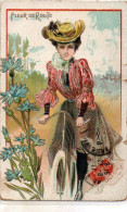 Belle Illustrée : Femme à La Bicyclette - Bleuets -  . FLEUR DE ROUTE - Frauen