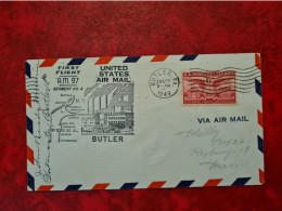 Lettre ETATS UNIS BUTLER 1949 FIRST FLIGT UNITED STAYES AIR MAIL BUFFALO PITTSBURGH MENTION MANUSCRITE - Lettres & Documents