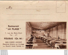 D17  FOURAS  Carte Lettre Restaurant La Plage  ......... Peu Courant - Fouras-les-Bains