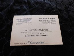 VP-143 , Carte De Visite , La Nationale-Vie, Assurance Mixte, Rue De Châteaudun, Paris - Visiting Cards