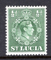 St Lucia 1938-48 KGVI Definitives - ½d Green - P.14½ X 14 - LHM (SG 128) - St.Lucia (...-1978)