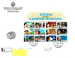 SAN MARINO - 1996 Foglietto STORIA CANZONE ITALIANA 12v. Su FDC Raccomandata Azienda Aut.Stato - FDC