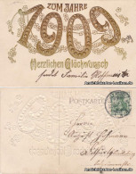 Ansichtskarte  Neujahr 1909 Gold (Jugenstil AK) 1909 Prägekarte - Nouvel An