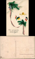 Neujahr Sylvester New Year: Patriotische Grusskarte,   Flaggen 1910 Prägekarte - Nieuwjaar