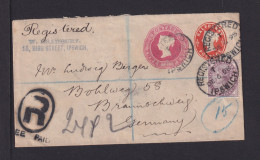 1898 - 3 P. Neben 1/2 P. Privat-Ganzsache Mit Zufrankatur Als Einschreiben Ab Ipswich Nach Braunschweig - Storia Postale