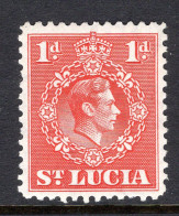 St Lucia 1938-48 KGVI Definitives - 1d Scarlet - P.12½ - HM (SG 129b) - St.Lucia (...-1978)