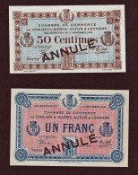 BB: (1914/1924) Chambre De Commerce De Chalon-s-Saône Autun Et Louhans (Dpt71) Série De 2 Billets De 50c Et 1F, - Chambre De Commerce