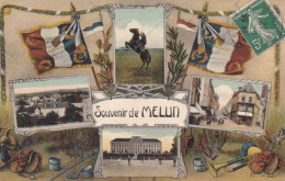 MELUN  -  SEINE ET MARNE  -   (77)  -  PEU  COURANTE  CPA  MULTIVUES  EN  COULEURS  DE  1912. - Melun