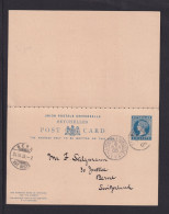 1905 - 6 C. Blau Doppel-Ganzsache Mit Französischer Schiffspost Nach Bern - Grußtext - Seychelles (...-1976)