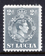 St Lucia 1938-48 KGVI Definitives - 2d Grey - P.12½ - LHM (SG 131a) - St.Lucia (...-1978)