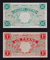 BB: (1914/1924) Chambre De Commerce D'Eure Et Loir (Dpt 28) Chartres, Rare Série De 2billets De 50c Et 1F De 1915 - Handelskammer
