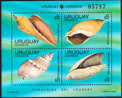 URUGUAY 1995 SEASHELLS S/S OF 4** - Coneshells
