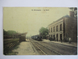 Cpa...Etrepagny...la Gare...1907...animée...(locomotive..train)...couleur..toilée - Andere & Zonder Classificatie