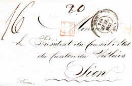 LSC De Lyon Pour Sion ( Canton Du Valais ) - Tàd Type 17 De Lyon Du 10 Avril 1841 - Marque Comptable " LF4D " En Rouge - 1801-1848: Precursors XIX