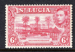 St Lucia 1938-48 KGVI Definitives - 6d Columbus Square - Claret - P.13½ - HM (SG 134) - Toned - St.Lucia (...-1978)
