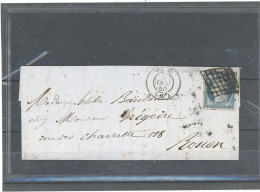 FRANCE - N°4- /LAC -PARIS/ POUR  ROUEN  - Obl-GRILLE  -Cà D TYPE 15- 8 OCT 50-Obl UN PEU LOURDE  ,SINON TTB - 1849-1850 Ceres