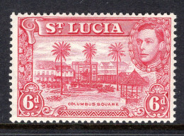 St Lucia 1938-48 KGVI Definitives - 6d Columbus Square - Carmine-lake - P.13½ - HM (SG 134a) - Ste Lucie (...-1978)