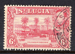 St Lucia 1938-48 KGVI Definitives - 6d Columbus Square - Carmine-lake - P.13½ - Used (SG 134a) - St.Lucia (...-1978)