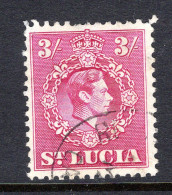 St Lucia 1938-48 KGVI Definitives - 3/- Bright Purple Used (SG 136a) - St.Lucia (...-1978)