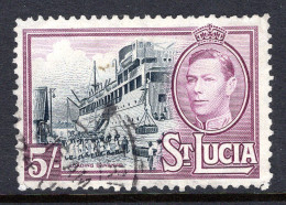 St Lucia 1938-48 KGVI Definitives - 5/- Lady Hawkins Loading Bananas Used (SG 137) - Ste Lucie (...-1978)