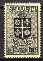 St Lucia 1938-48 KGVI Definitives - 10/- Arms Of St. Lucia HM (SG 138) - Ste Lucie (...-1978)