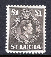 St Lucia 1938-48 KGVI Definitives - £1 Sepia HM (SG 141) - St.Lucia (...-1978)