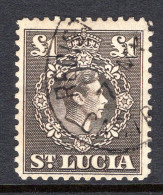 St Lucia 1938-48 KGVI Definitives - £1 Sepia Used (SG 141) - Ste Lucie (...-1978)