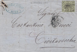 2199 - PONTIFICIO - Lettera Del 1864 Da Roma A Civitavecchia Con 2 Baj Verde Giallastro. VARIETA' . - Papal States