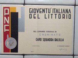 Attestato Diploma PNF Gioventù Italiana Del Littorio Capo Squadra Balilla - Historical Documents