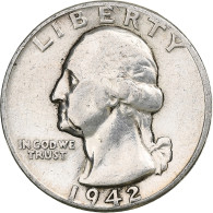 États-Unis, Quarter, Washington, 1942, Philadelphie, Argent, TB+, KM:164 - 1932-1998: Washington