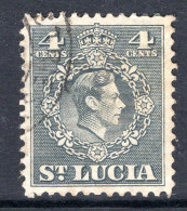 St Lucia 1949-50 KGVI Definitives - New Currency - 4c Grey Used (SG 149) - St.Lucia (...-1978)