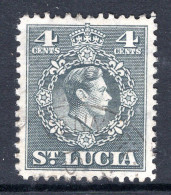 St Lucia 1949-50 KGVI Definitives - New Currency - 4c Grey Used (SG 149) - Ste Lucie (...-1978)