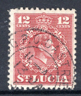 St Lucia 1949-50 KGVI Definitives - New Currency - 12c Claret Used (SG 153) - Ste Lucie (...-1978)