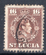 St Lucia 1949-50 KGVI Definitives - New Currency - 16c Brown Used (SG 154) - Ste Lucie (...-1978)